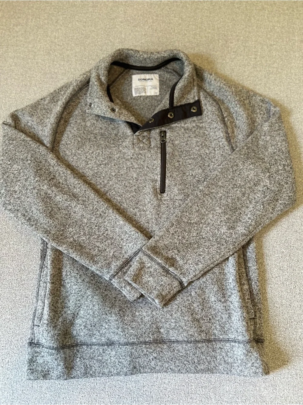 Sonoma Heather Gray Quarter Snap Sweater Fleece Pullover Mock Neck Size M